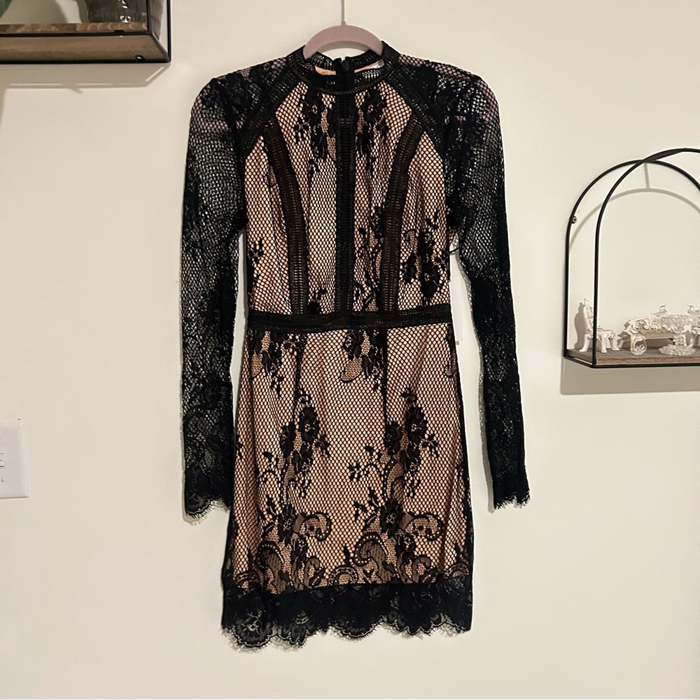 NEW Ryse the‎ Label Black Netted Overlay Long Sleeve Mini Dress Size Small